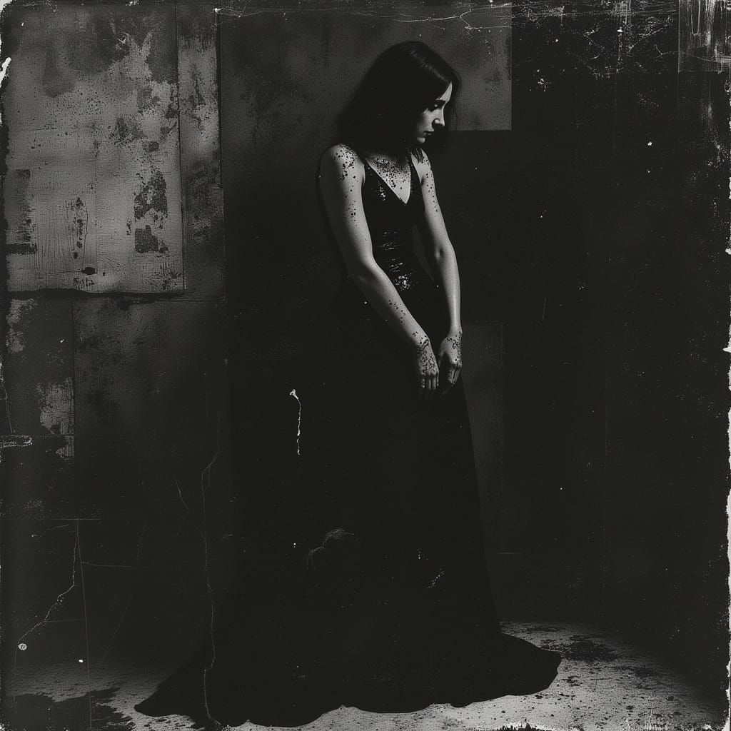 Oily Silhouette: Woman in Darkness, Hybrid Painting Style