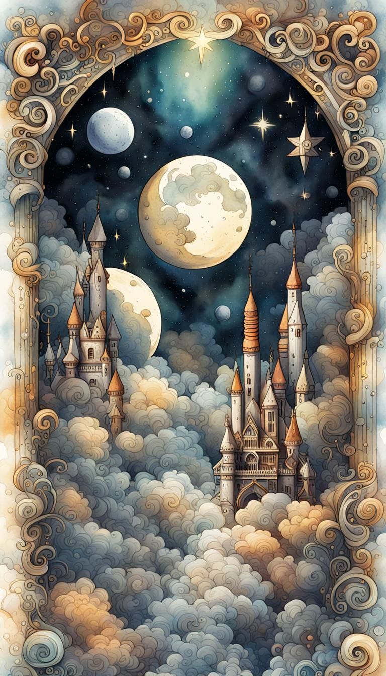 Space Adventure Card with Ornate Watercolor Details