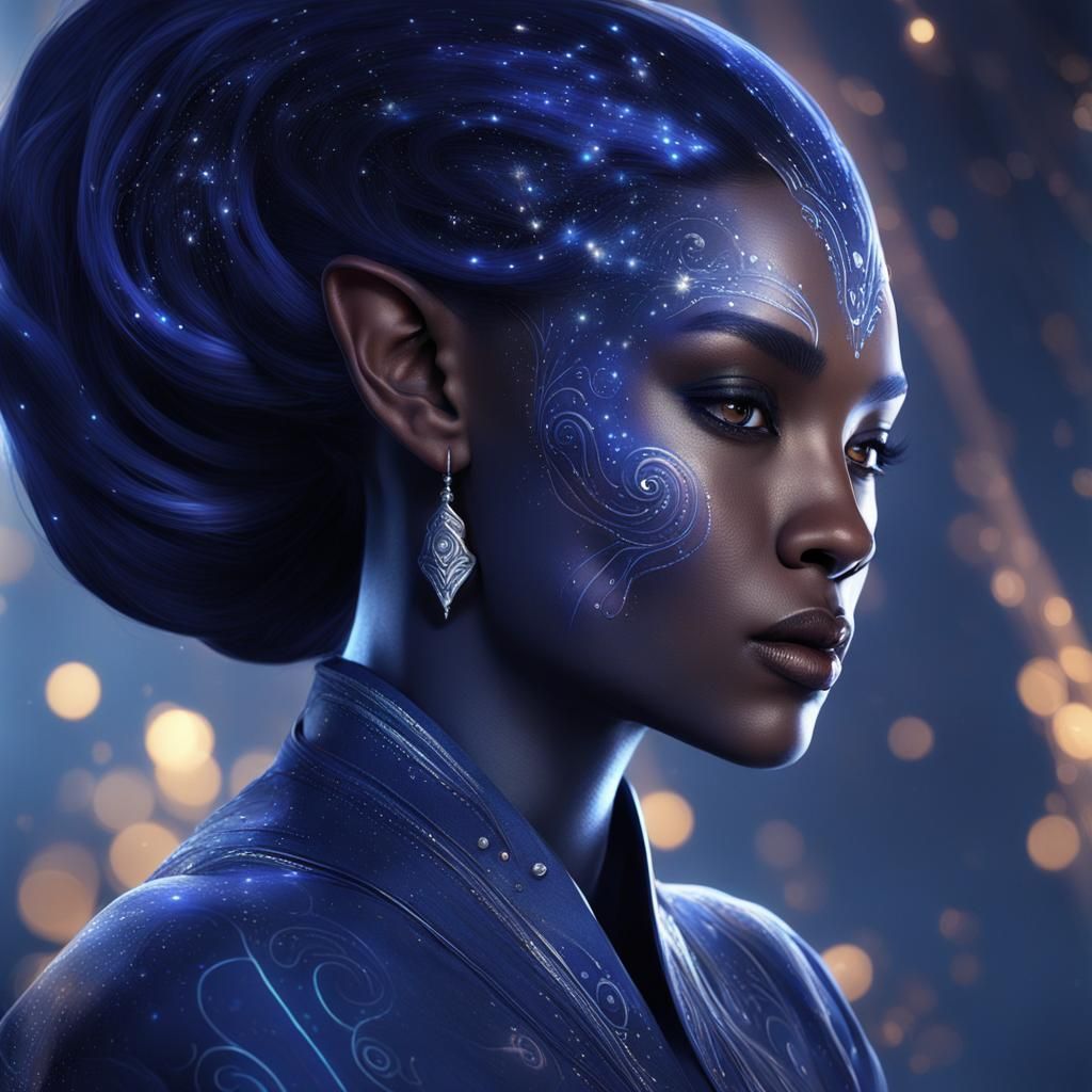 Indigo Twi'lek with Silver Markings: Fantasy Art