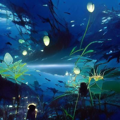 Bioluminescent Deep Sea Amalgamation in Anime Style