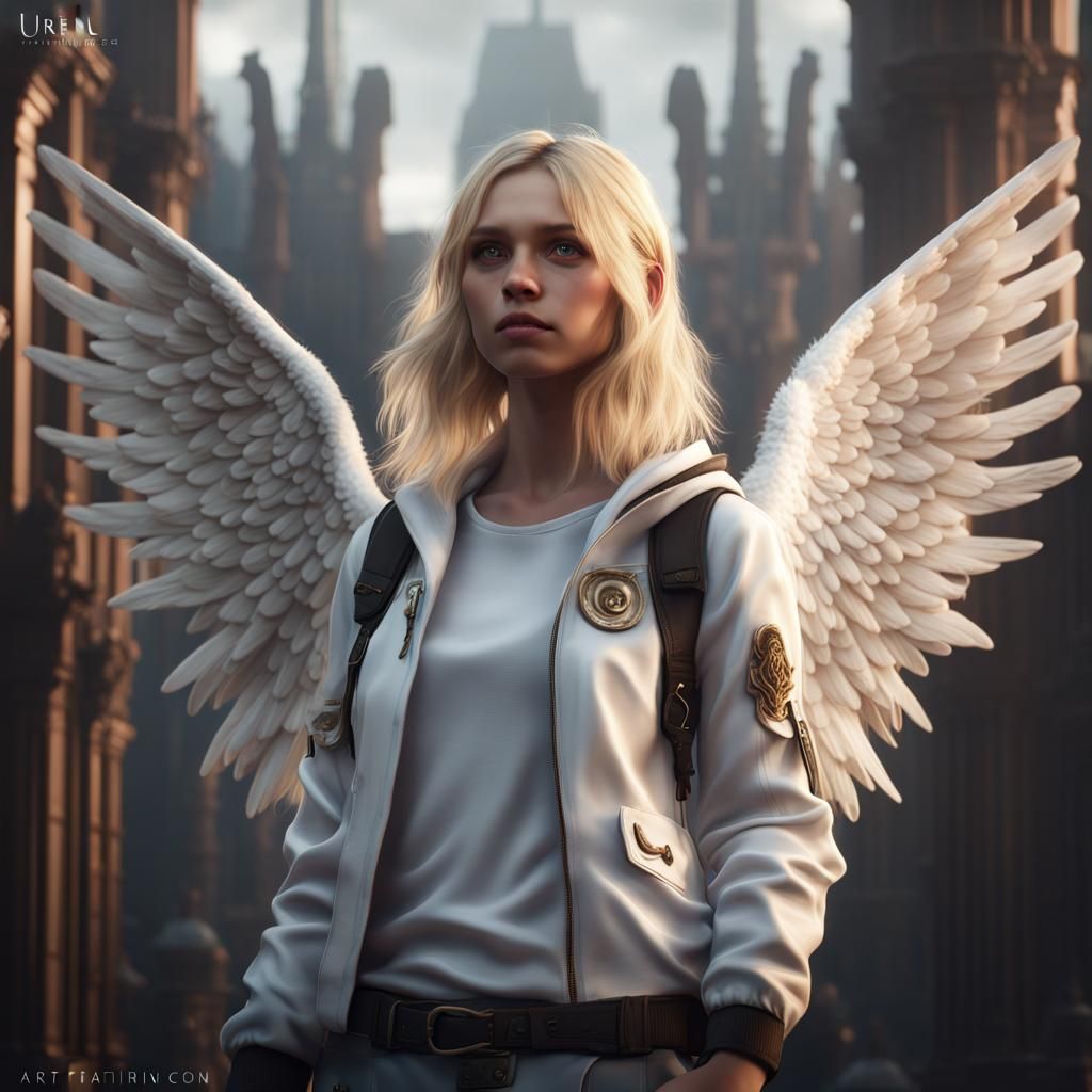 Blonde Angel Girl in Detailed Matte Painting