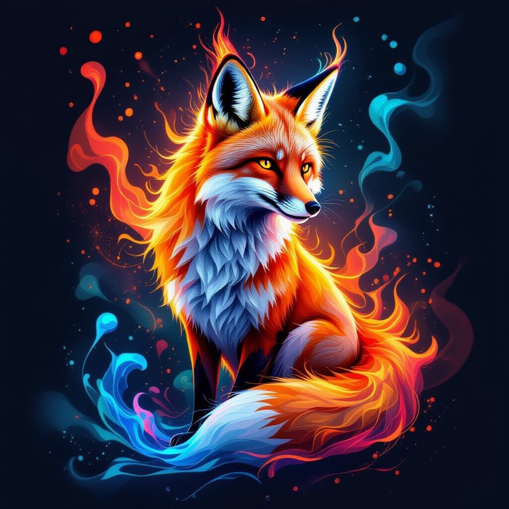 Abstract Fox of Flame and Light in Fantasy Style