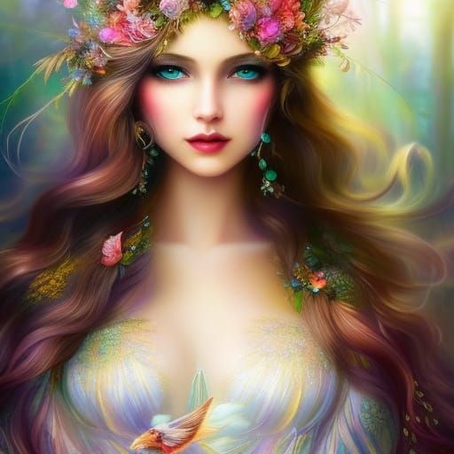 Beautiful Fairy Swimming in Lake: Fantasy Art