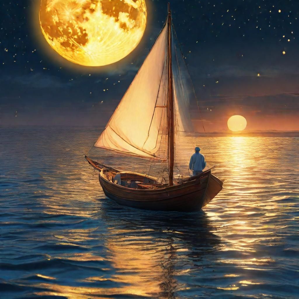 Sailor Navigating a Magical Moonlit Sea