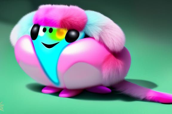 Pink and Aqua Fuzzy Caterpillar Creature: Digital Art
