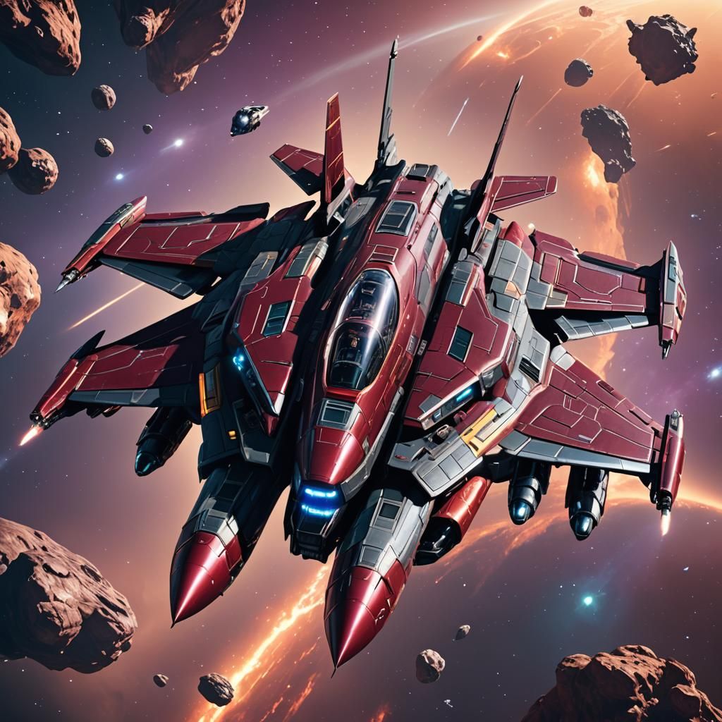 Maroon Space Ranger Spaceship in 3D Game Style