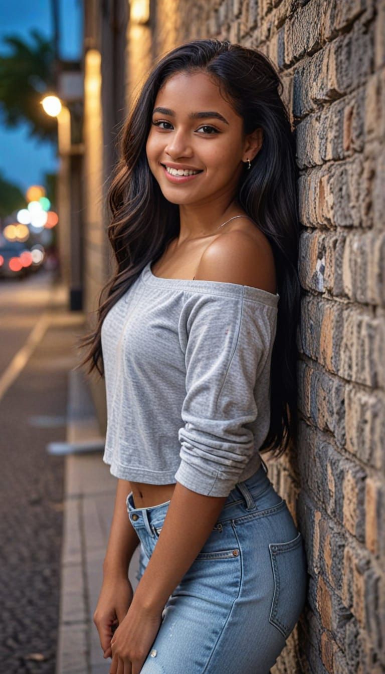 Dominican Woman in Urban Landscape, Hyper-Realistic Digital ...