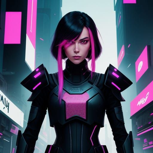 Cyberpunk Heroine in a Neon Dystopia
