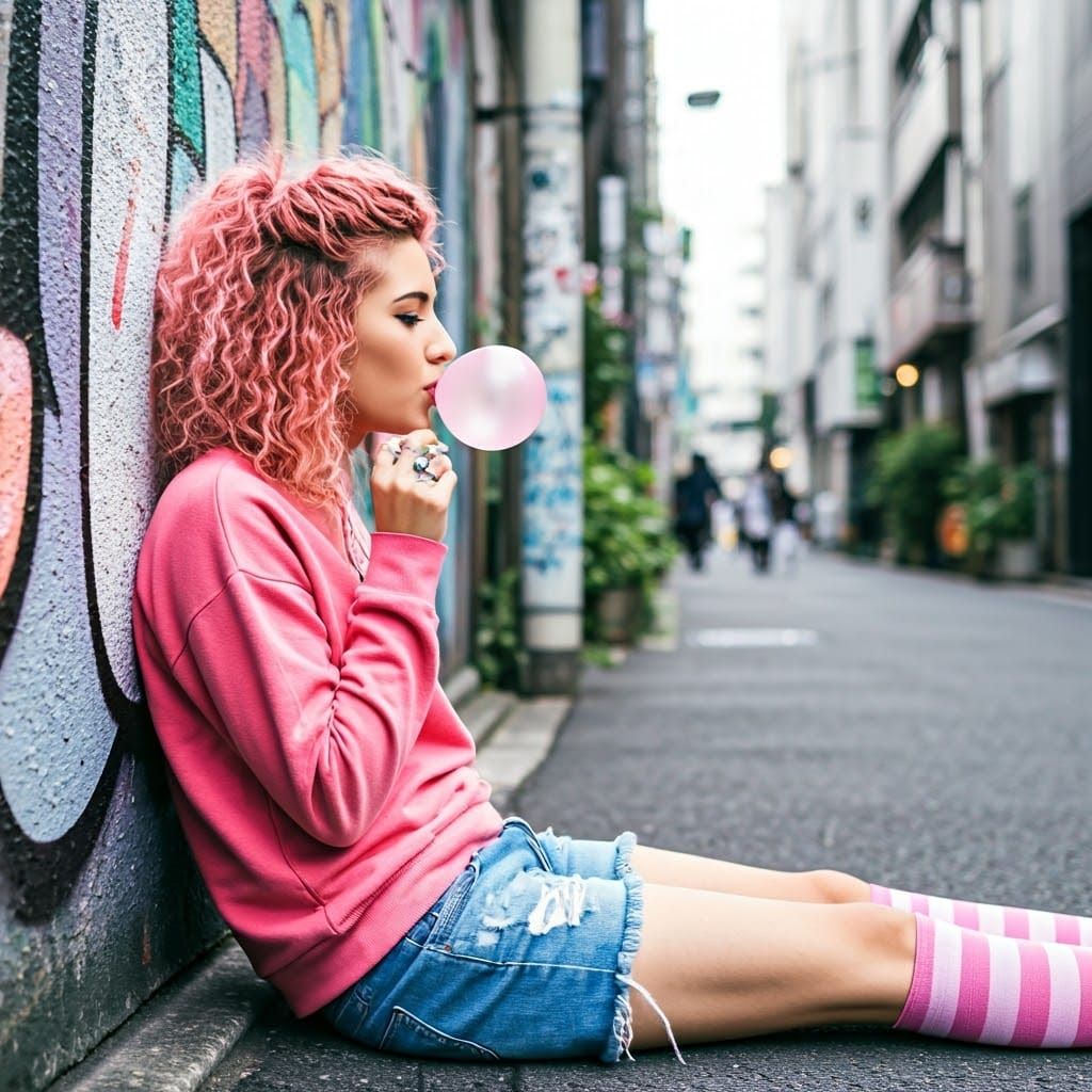 Vibrant Harajuku Street Scene with Colorful Graffiti