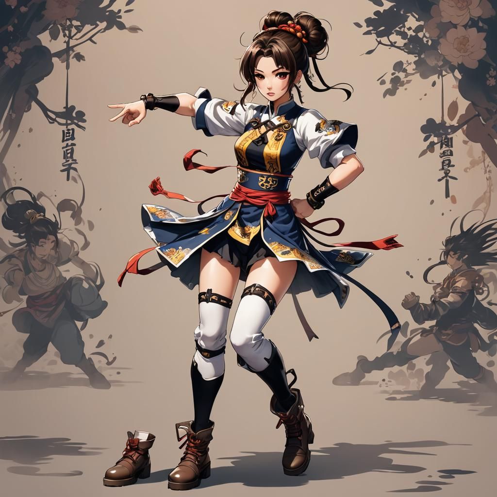 Anime Girl in Fighting Stance, Cel-Shaded Manga Style