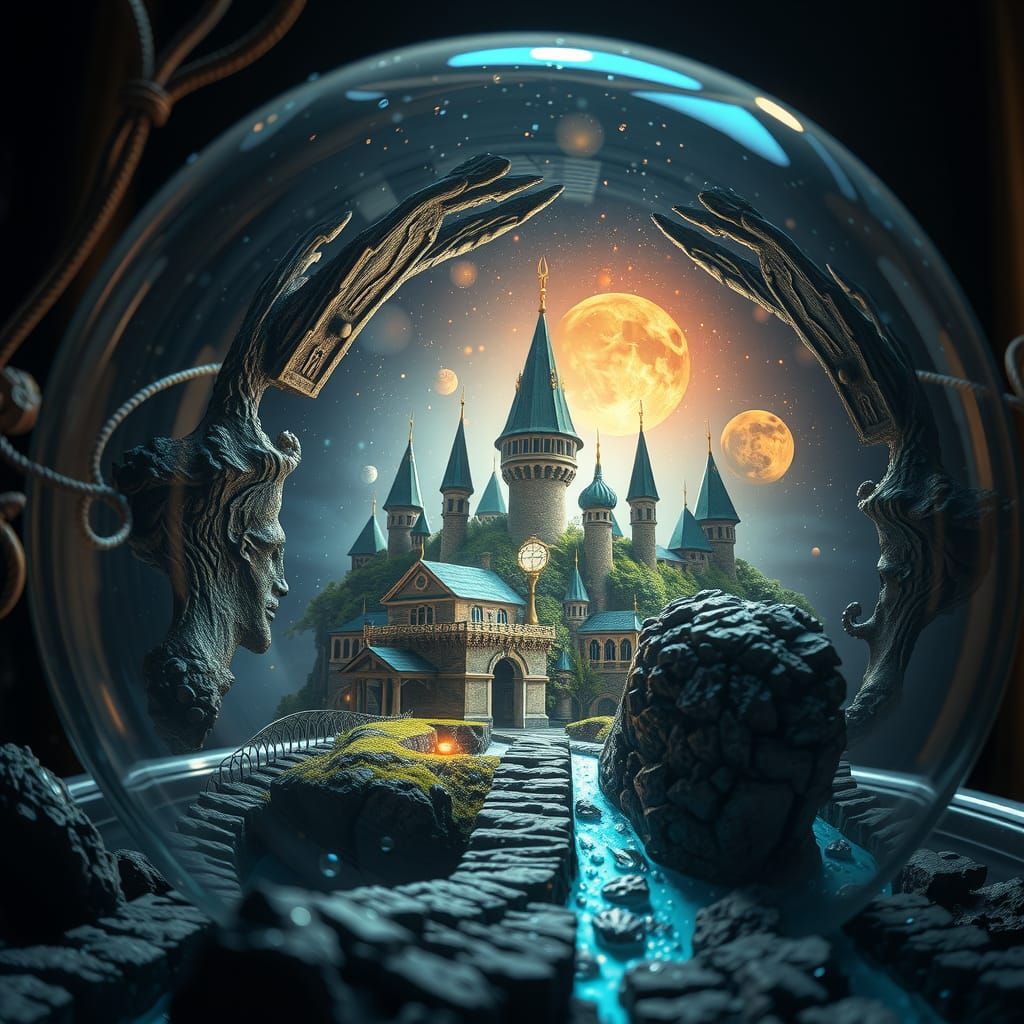 Mystic City Inside Magical Orb: Hyperrealistic Close-Up