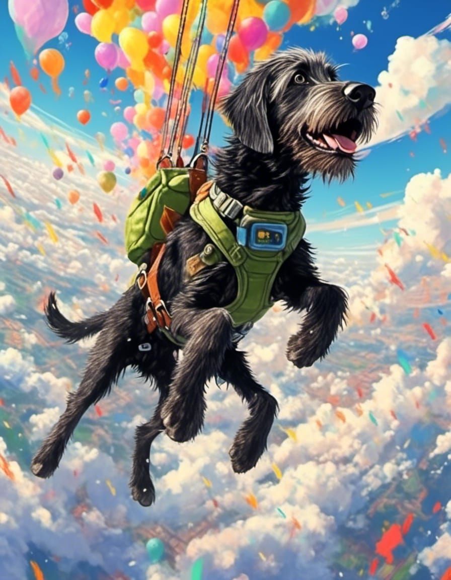 Labradoodle Skydiving: Anime Key Visual by Ghibli