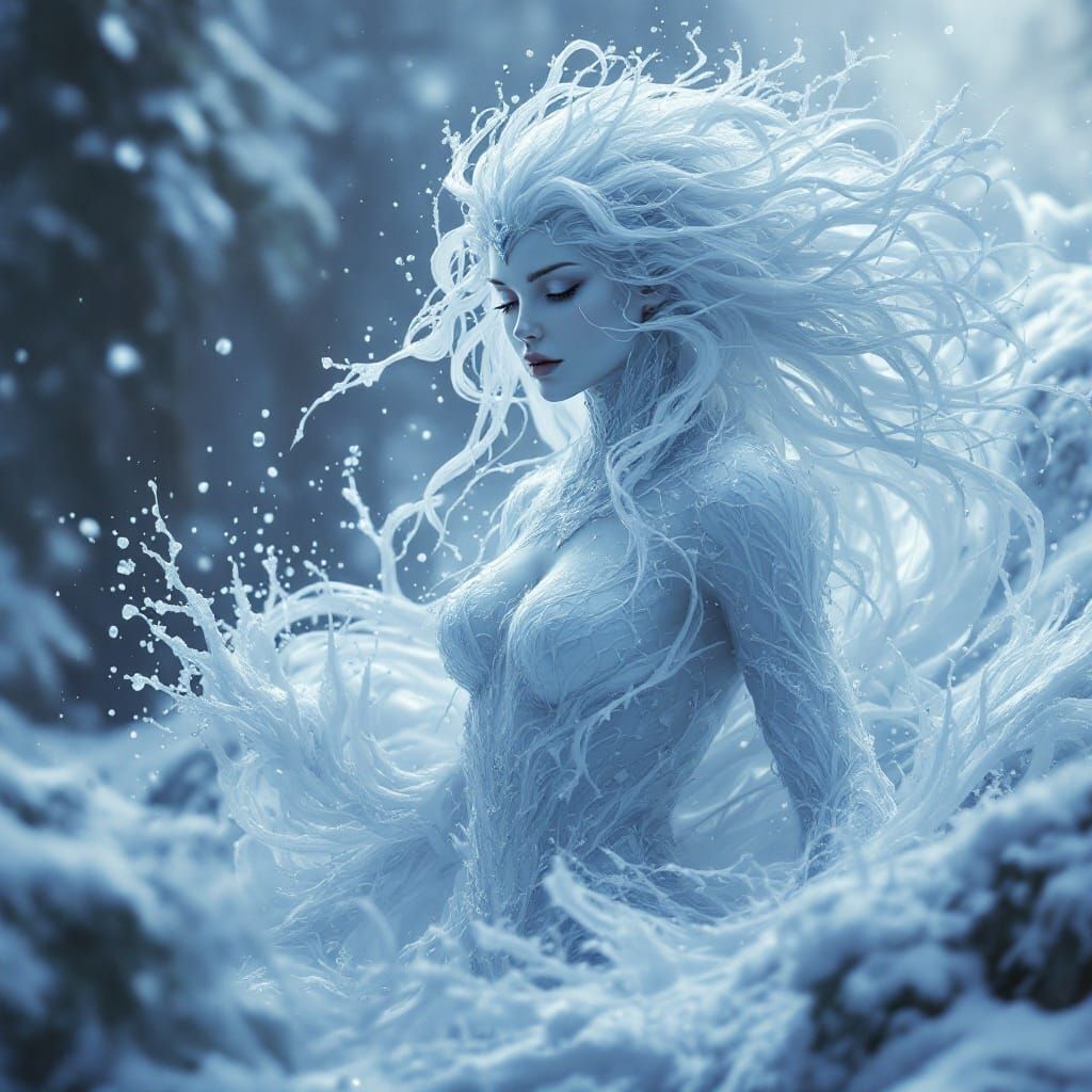Snow Woman Elemental: Detailed Fantasy Concept Art