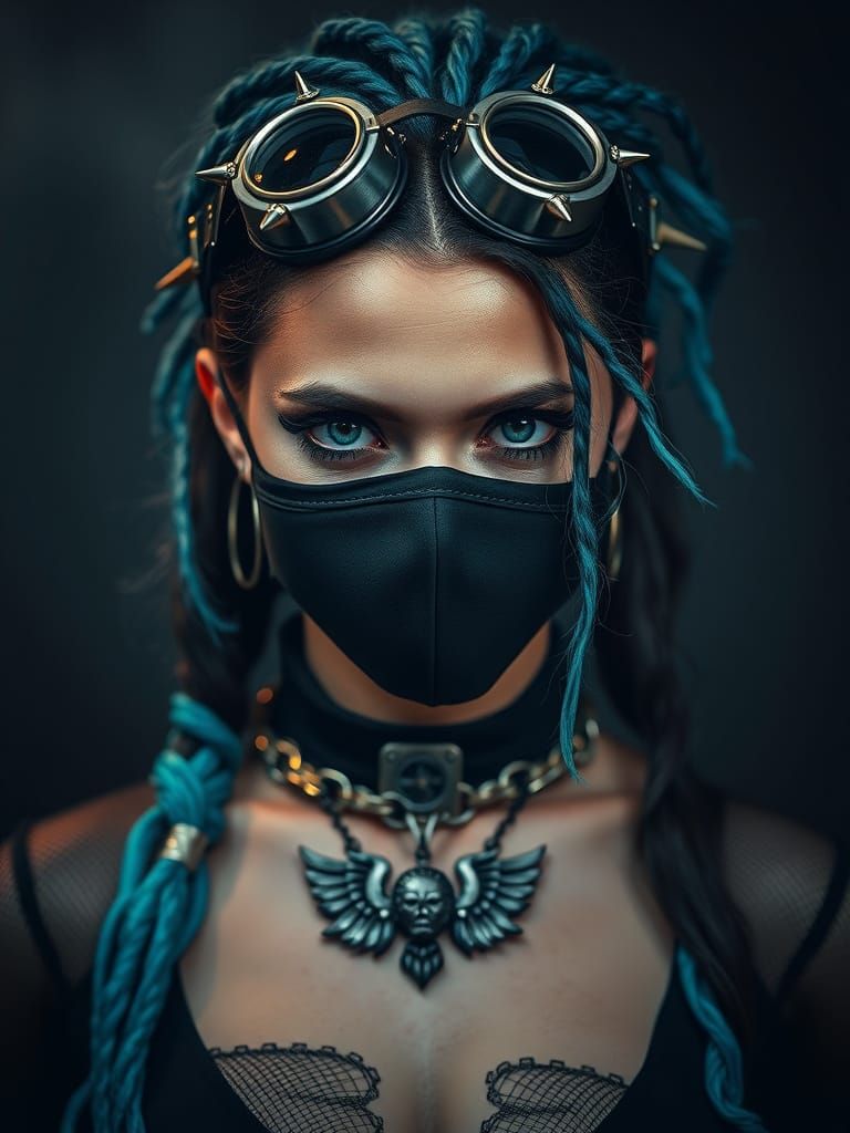 Cybergoth Goddess in Steampunk Goggles and Dark Fantasy Atti...