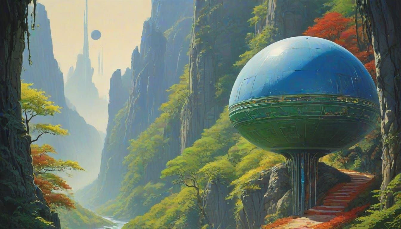 Surreal Vintage Sci-Fi Poster Art with Alien Inscriptions