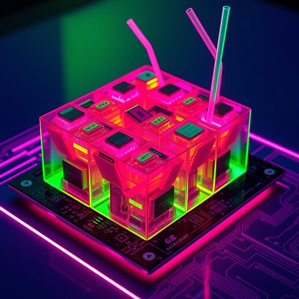 Futuristic Gelatin Mold with Neon Laser Beams