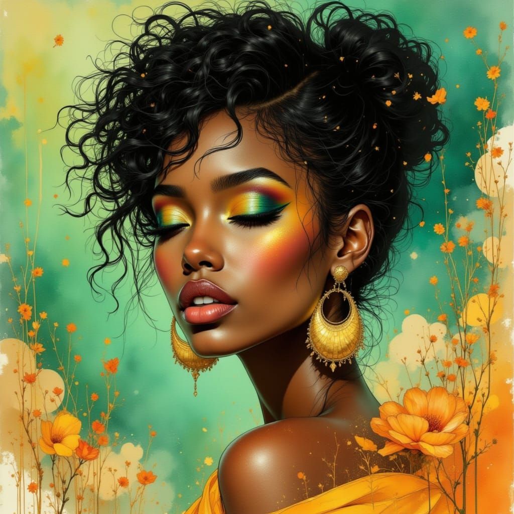 Elegant Woman in Romantic Art Nouveau Style