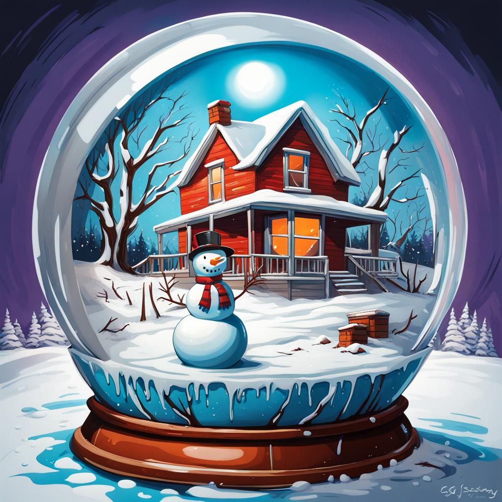 Winter Snowglobe Scene in Graffiti Art Style