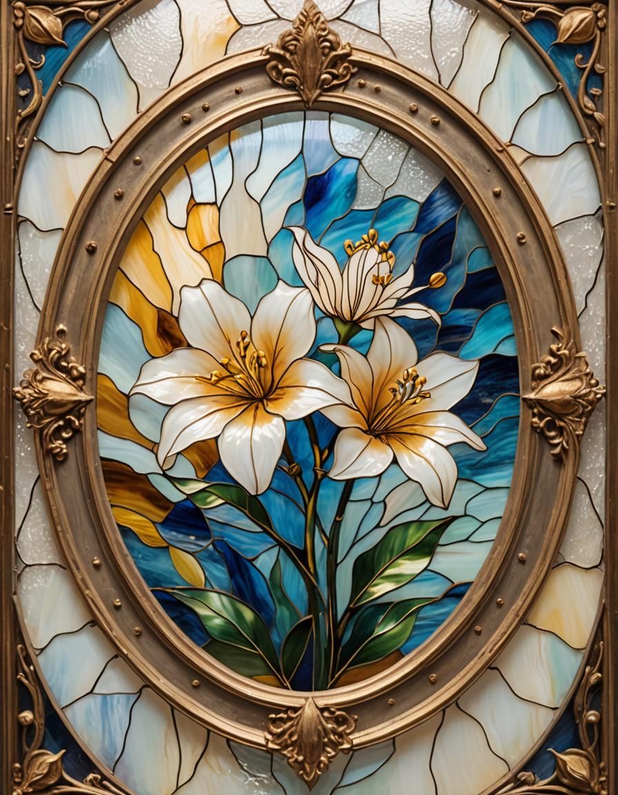 Stained Glass Southern Blue Flag Flower in Surreal Style