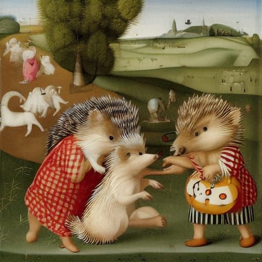 Whimsical Gingham Hedgehog in a Vibrant Print Landscape