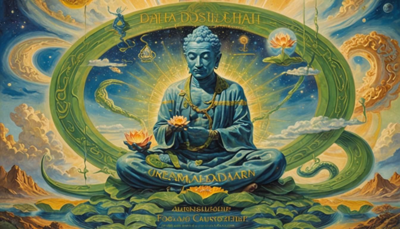 Blue Man Meditates in Cosmic Surrealist Art