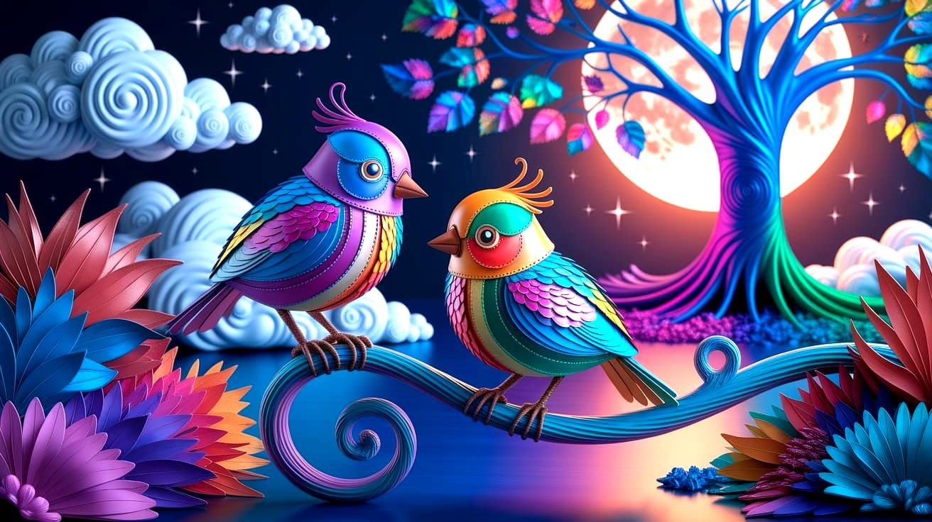 Leather Birds in a Surreal Leather Landscape