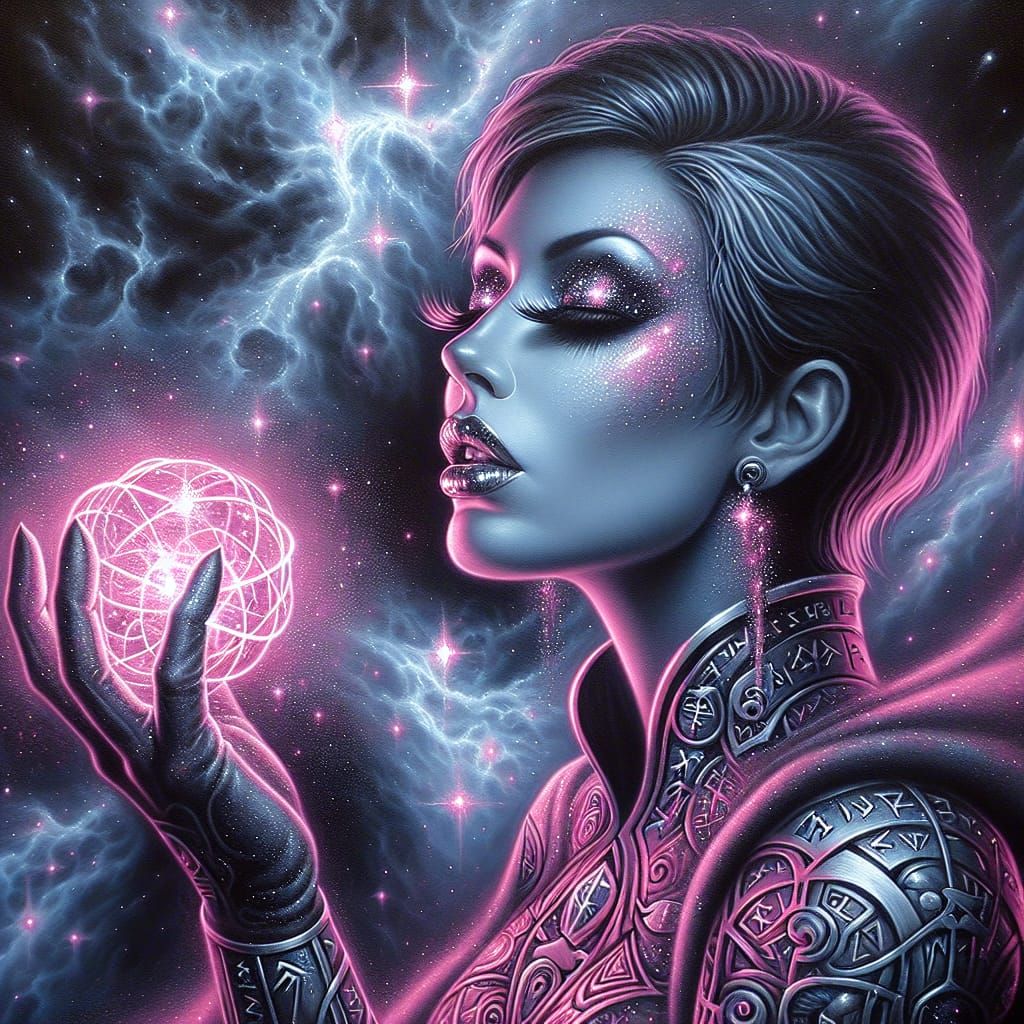 Cosmic Woman Warrior in Rune Armor