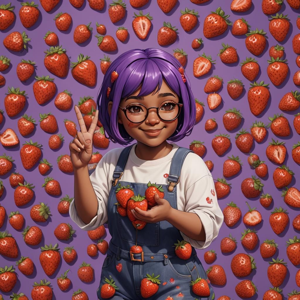 Chubby Girl with Strawberry: Detailed Matte Painting