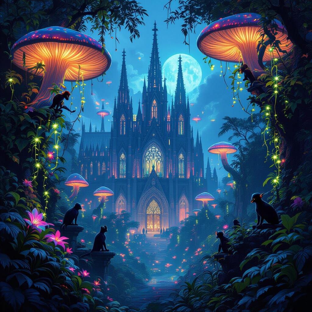 Bioluminescent Jungle Cathedral in Dark Fantasy Style