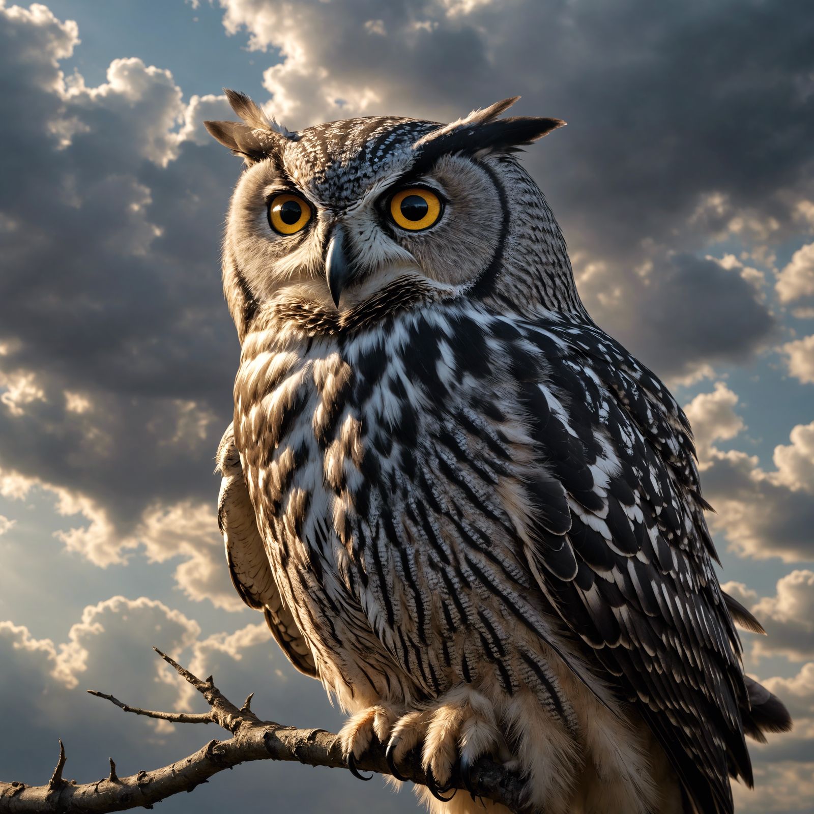 Silver and Black Owl in Divine Light