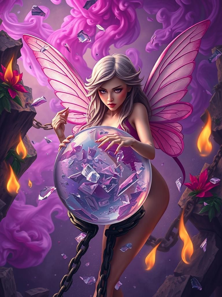 Fairy Shattering Globe with Smoke and Flames