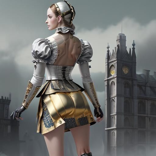 Android Maiden in Victorian Dress, Digital Matte Painting