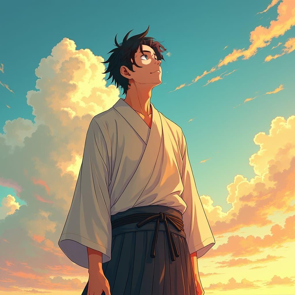 Tanjiro Skyward Gaze in Anime Style