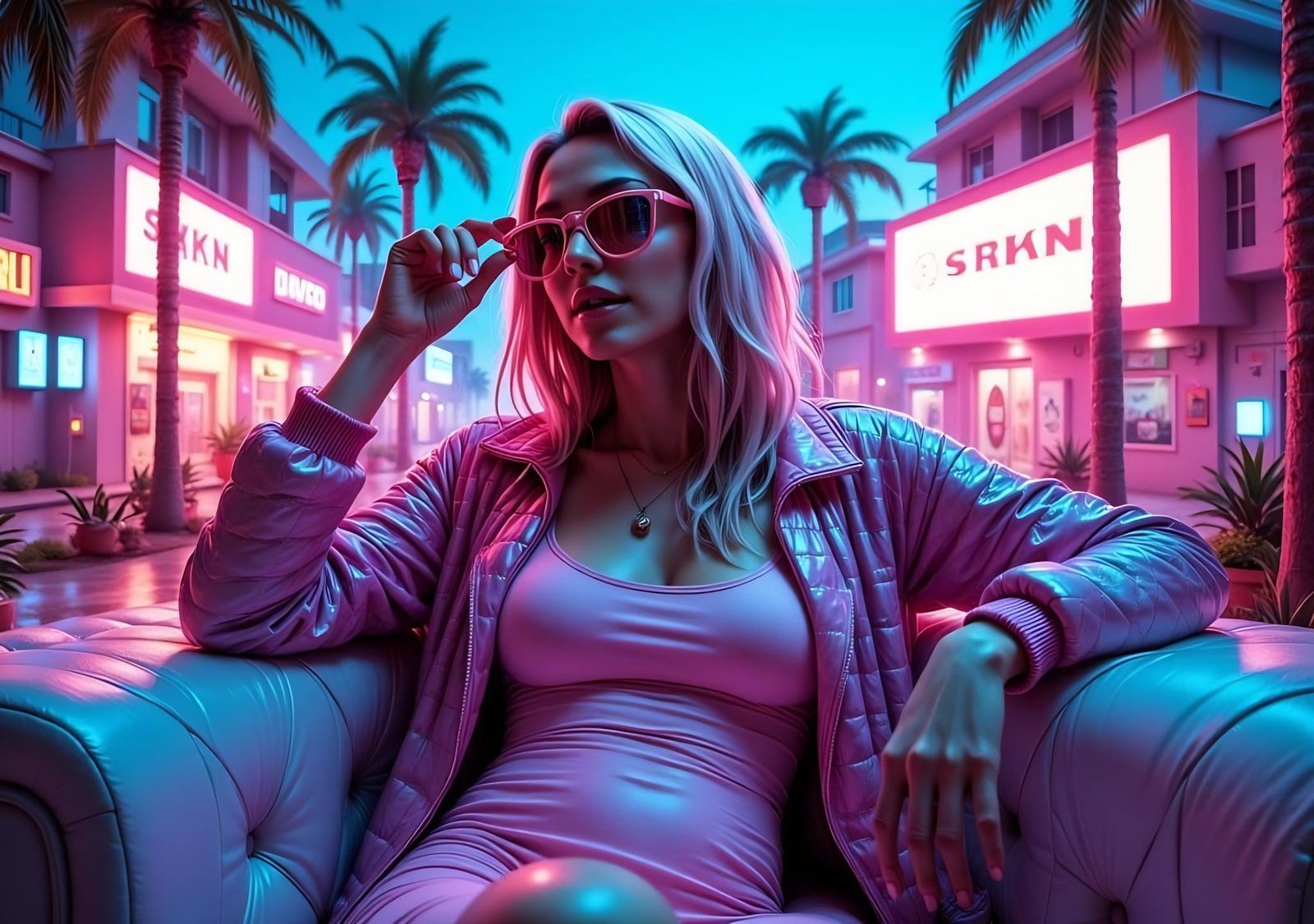 Vaporwave Girl with Neon and Retro Graphics