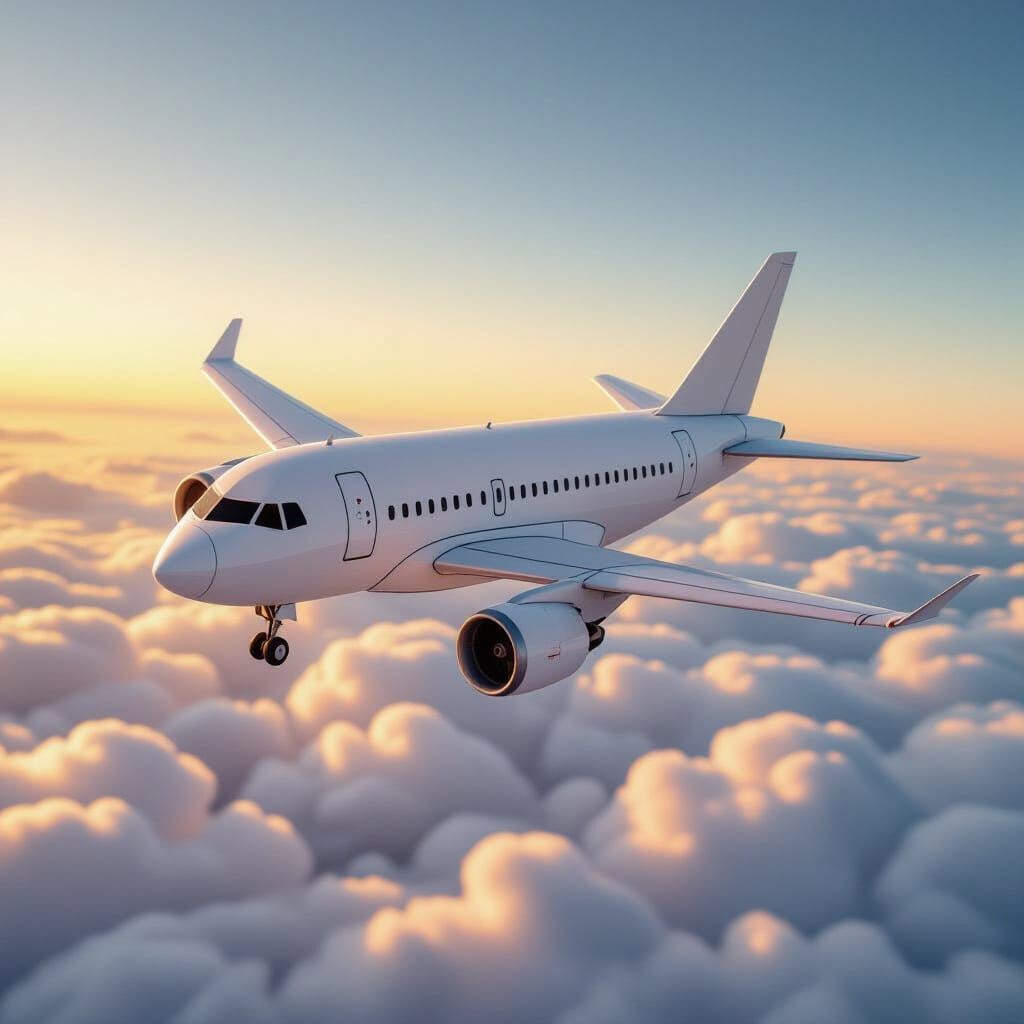 Origami Plane Flies Above Clouds: Whimsical Digital Art