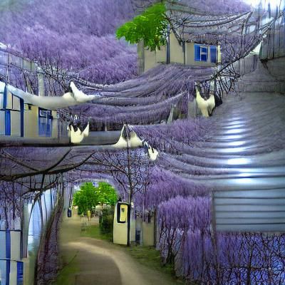 Wisteria-lined Path in Full Bloom