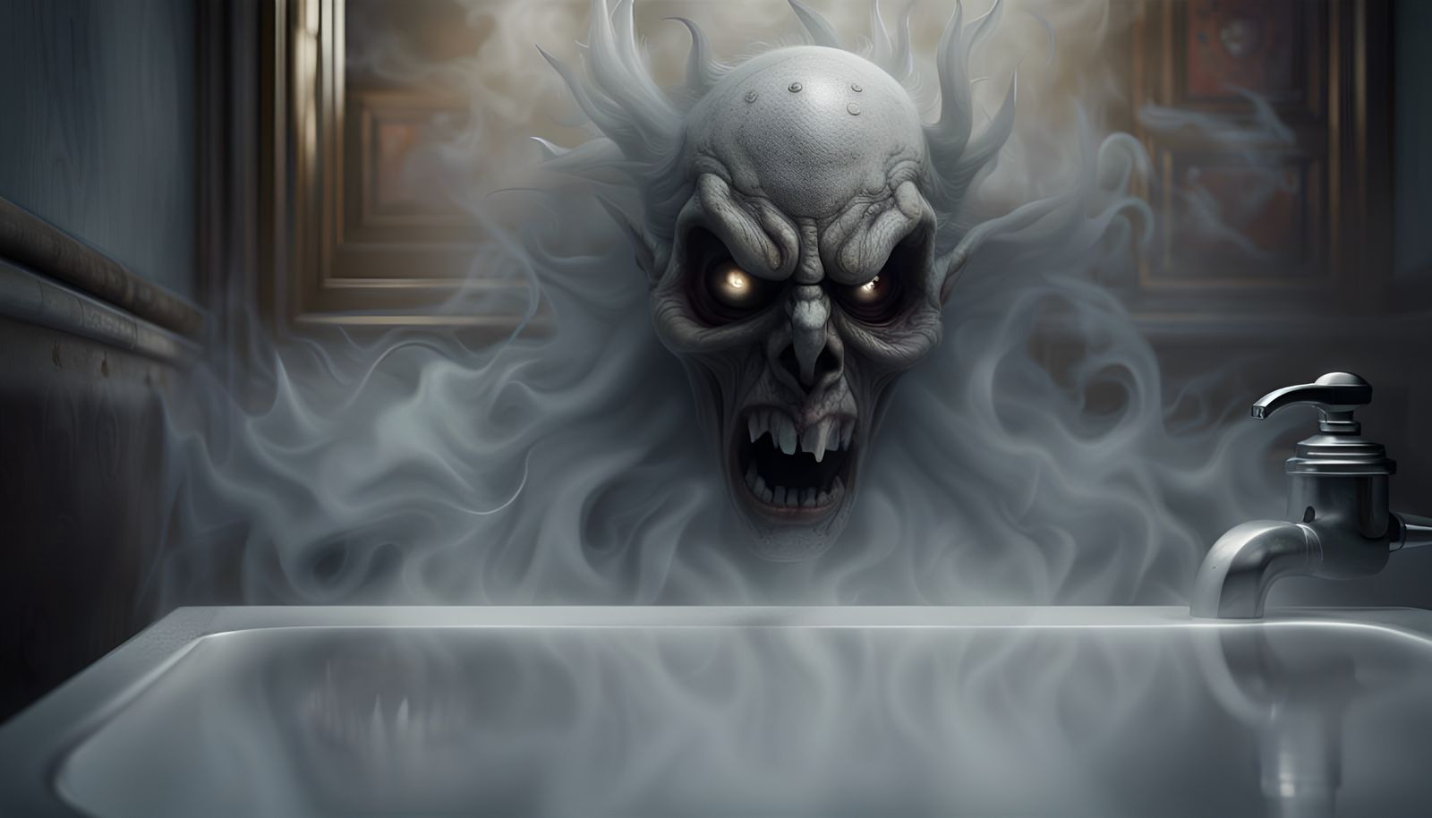 Ethereal Evil Spirit Rising from Sink in Hyperrealism