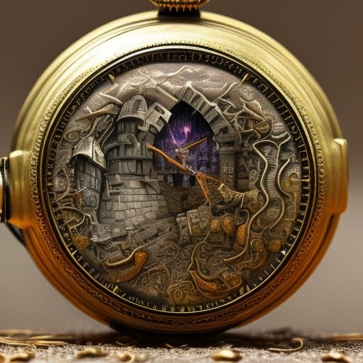Pocket Watch Falling: Detailed Matte Painting