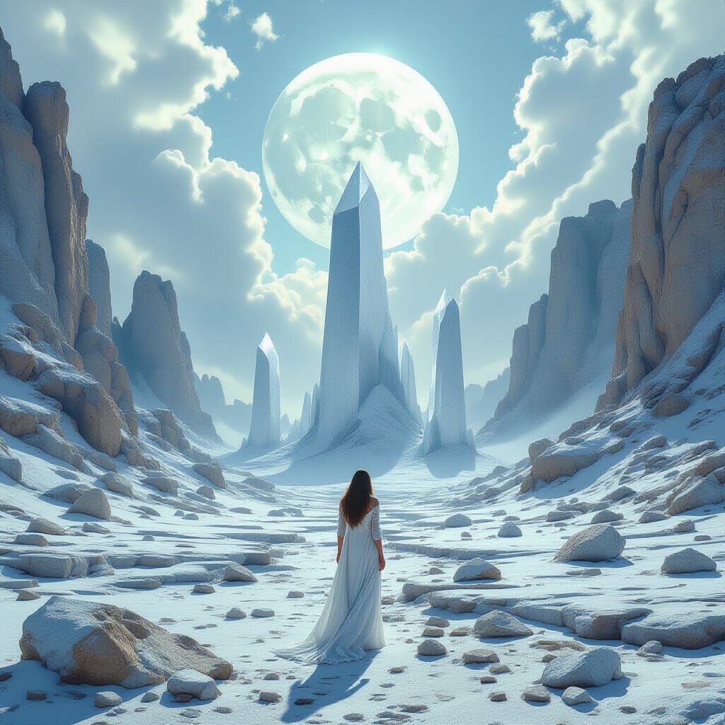 Ethereal Selenite Landscape with Ancient Monoliths