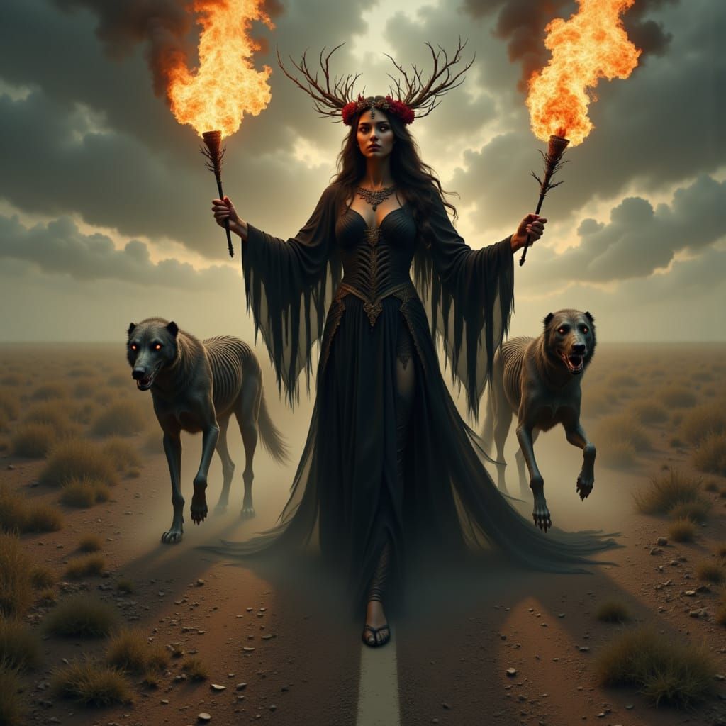 Goddess Hekate in Dark Fantasy Gothic Style