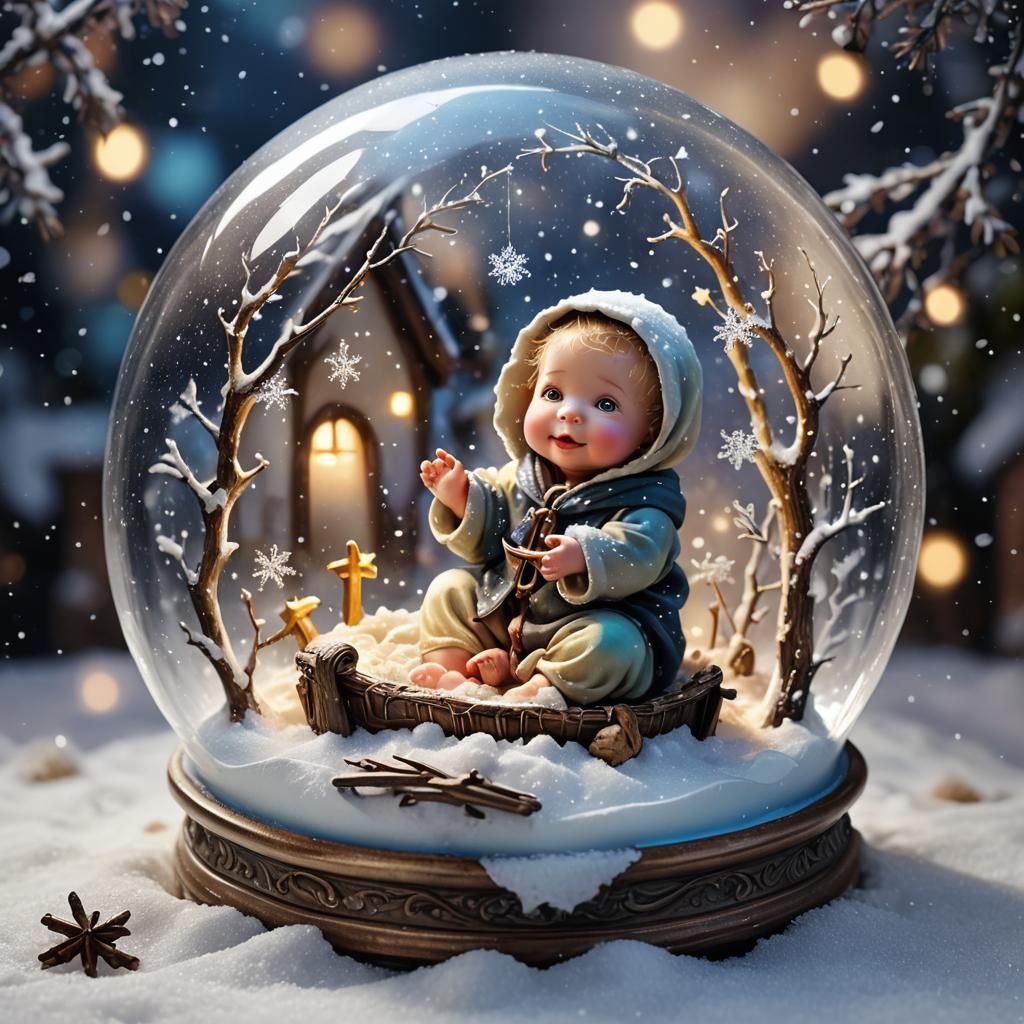 Baby in Magical Snowglobe, Photorealistic Digital Art