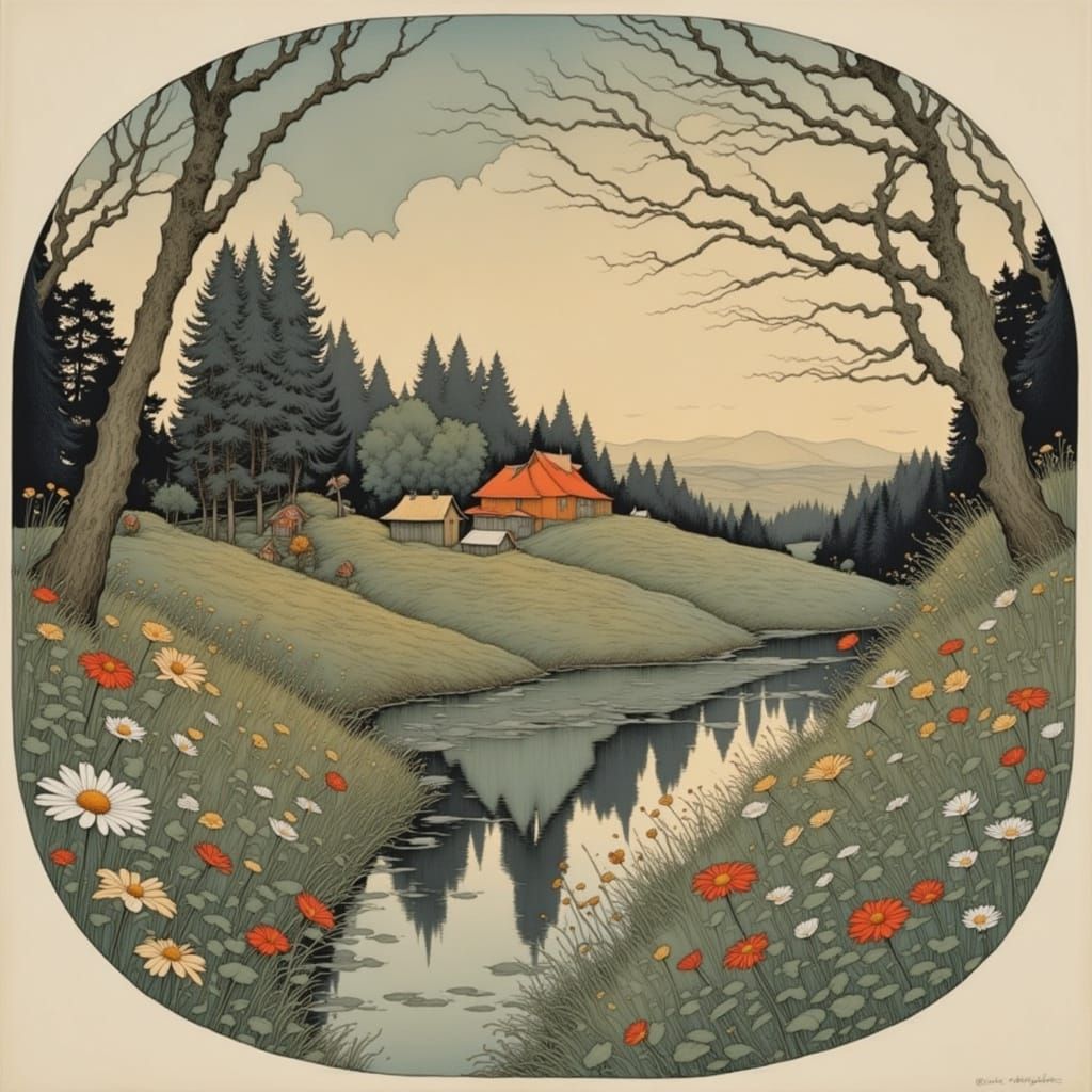 Ethereal Landscape in a Whimsical Pastoral Style