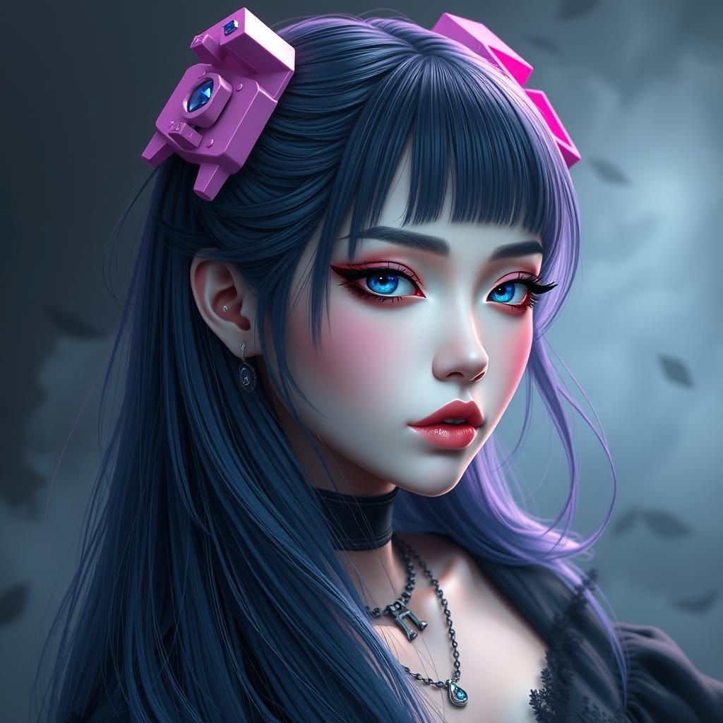 Ethereal Pierced Female Portrait in Anime Style