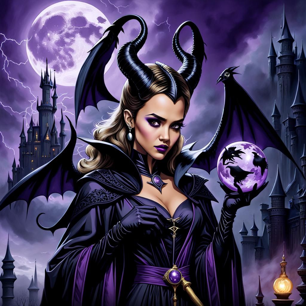 Maleficent Witch with Crow in Dark Castle