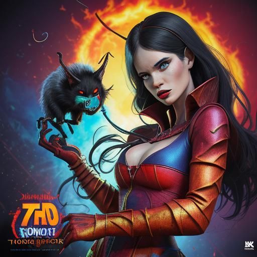 Demonic Kitten and Beautiful Woman in Pop Art