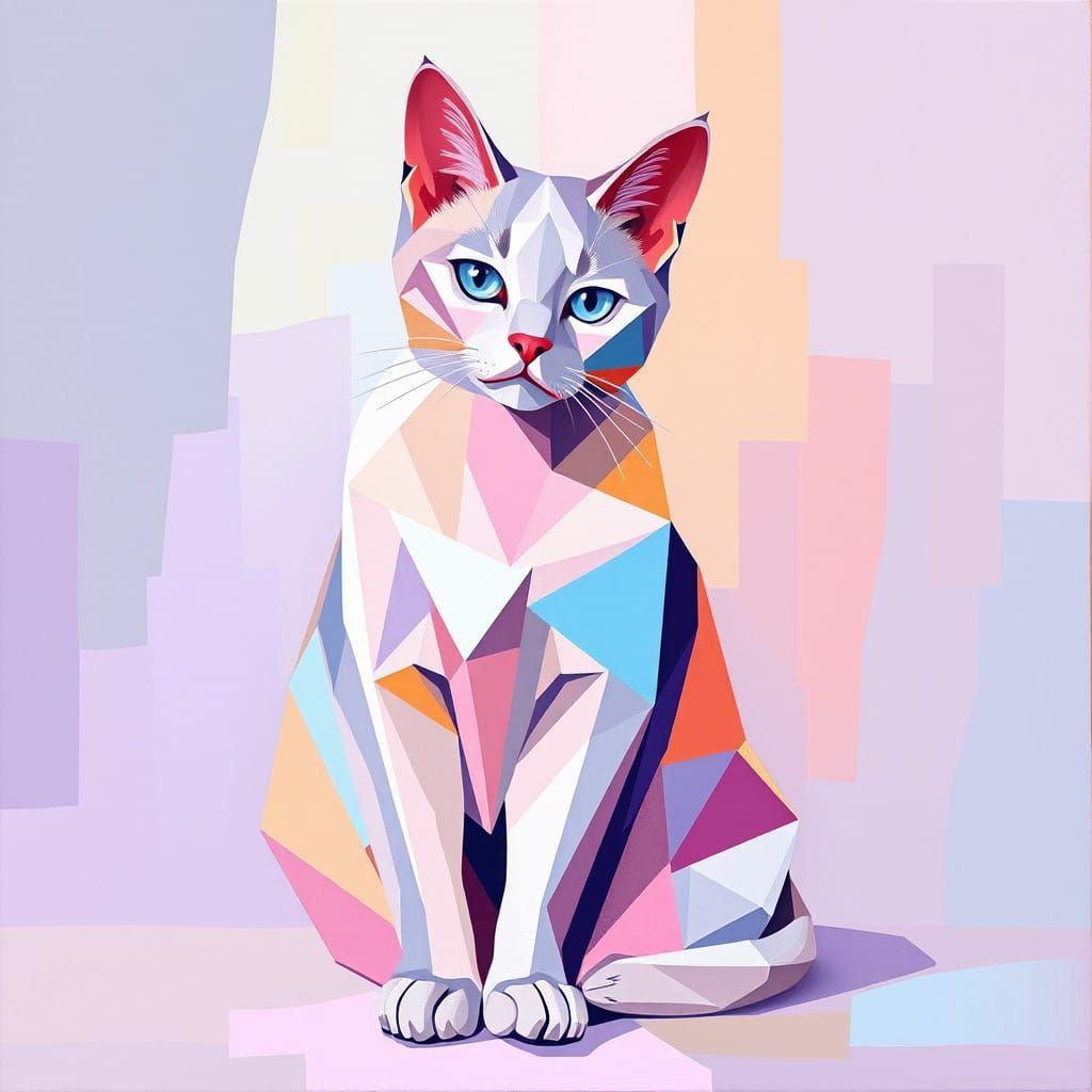 Cubist Feline Masterpiece in Vibrant Oil Colors