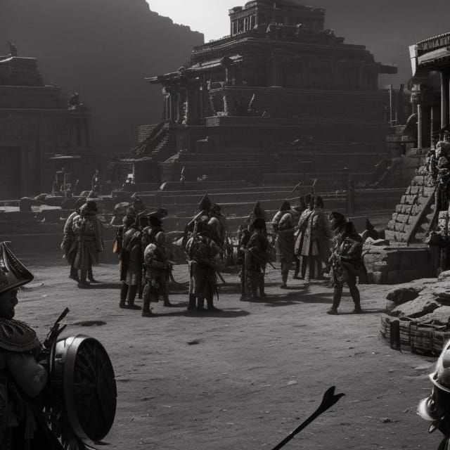 Aztec Warrior Teaching War: Photorealistic Academic Art