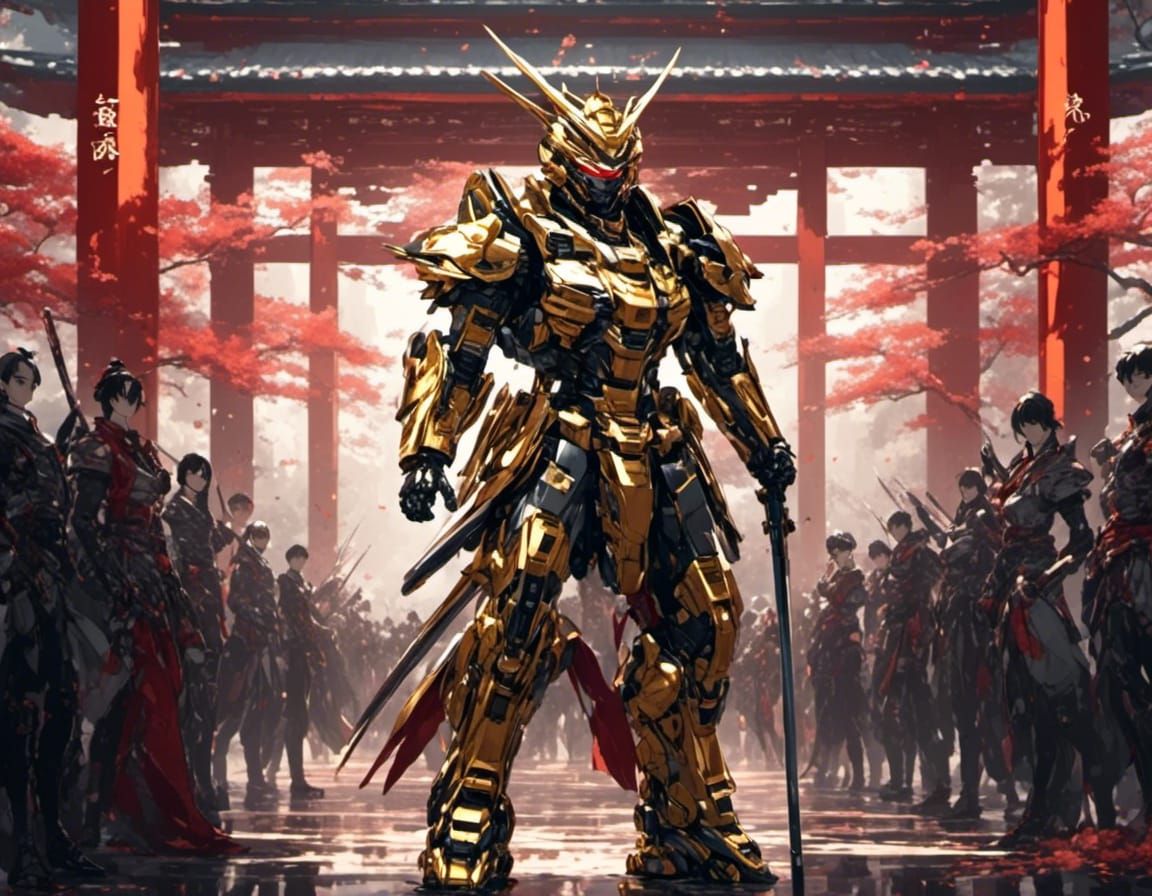 Golden Armored Samurai in Anime Style