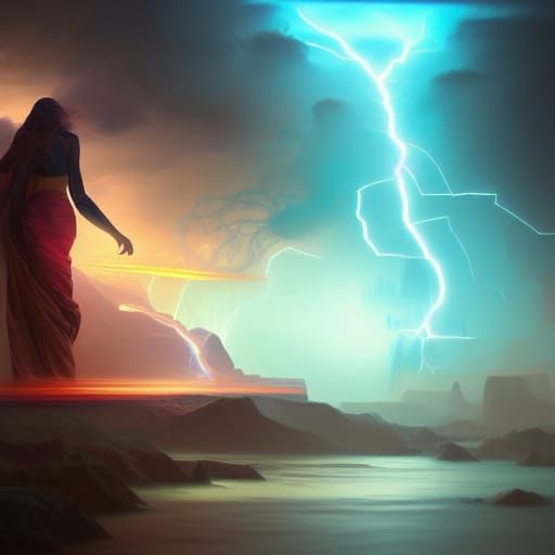 Goddess of Thunder in Cyberpunk Style