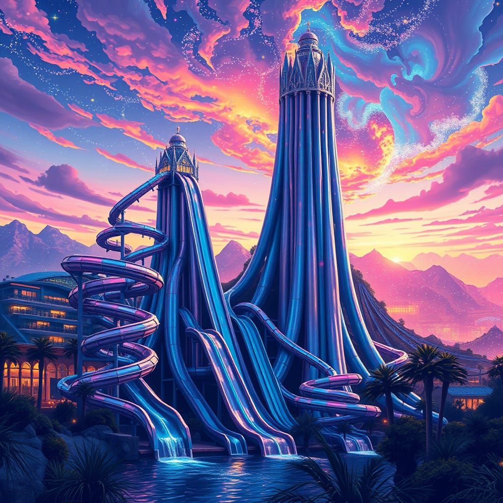 Twinkling Water Park Spire Rises to Cosmic Heights